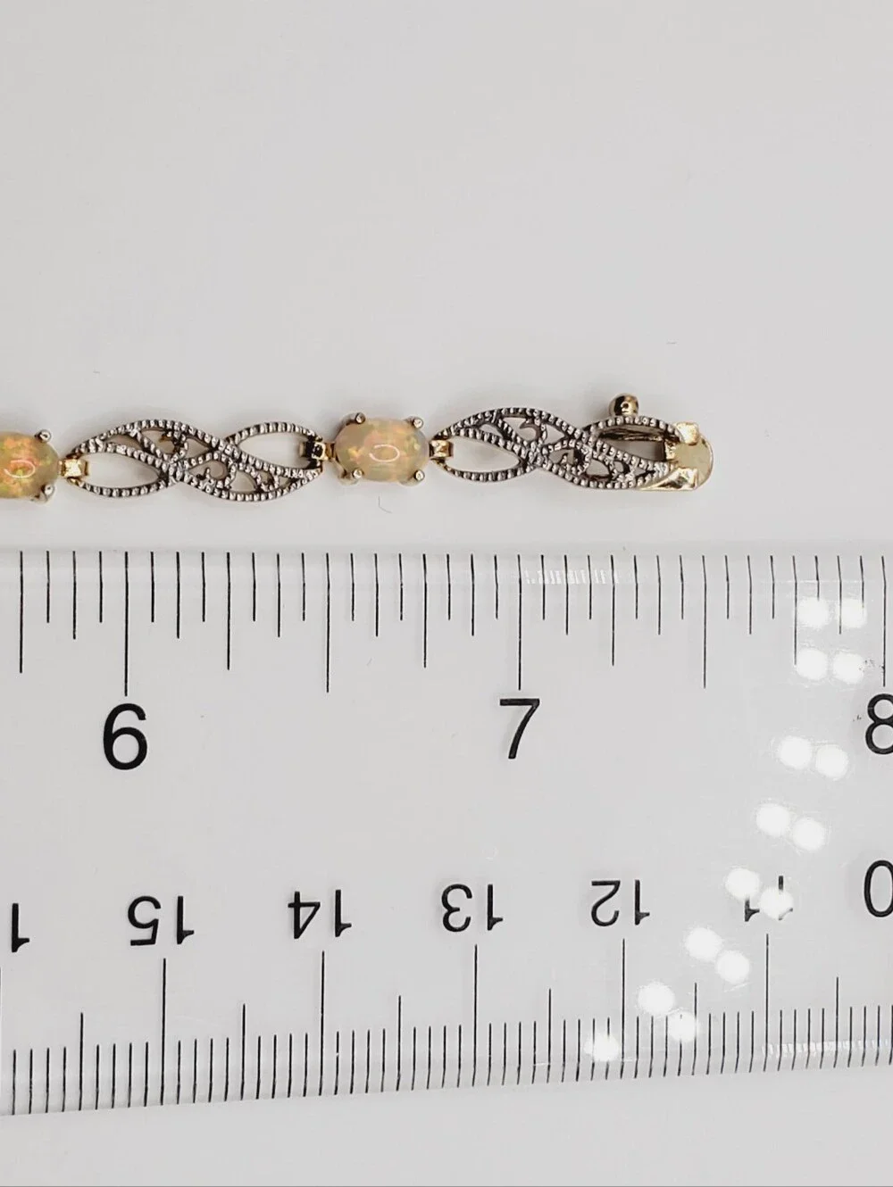 4 Carat Opal & Genuine Diamond Accent Bracelet - Yellow Gold - 925 Silver